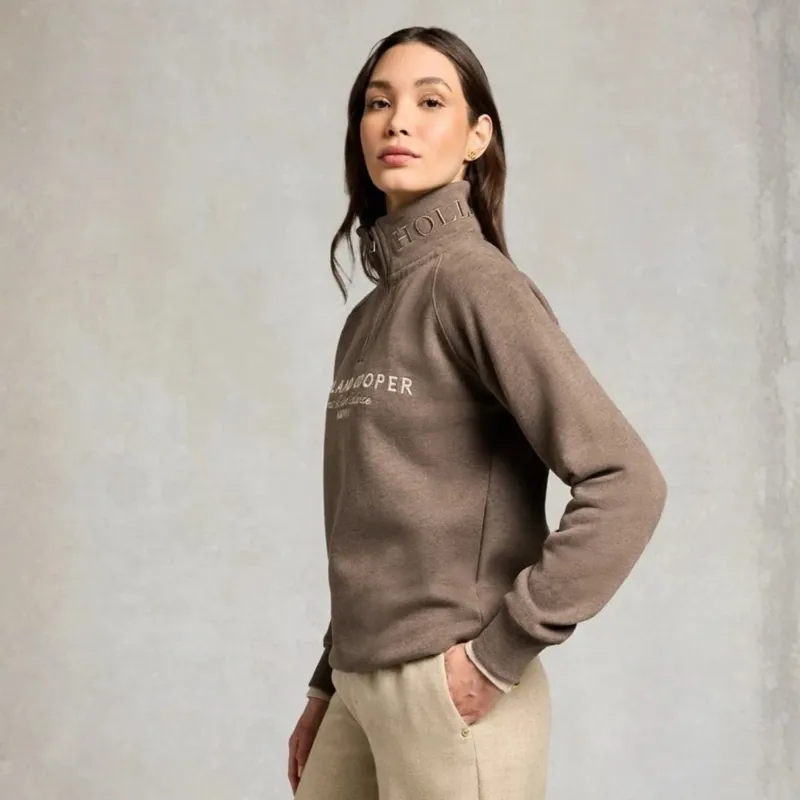 Holland Cooper Sporting Goods Henley Womens Quarter Zip Sweater - Chocolate Marl-7