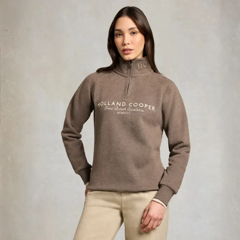 Holland Cooper Sporting Goods Henley Womens Quarter Zip Sweater - Chocolate Marl-2