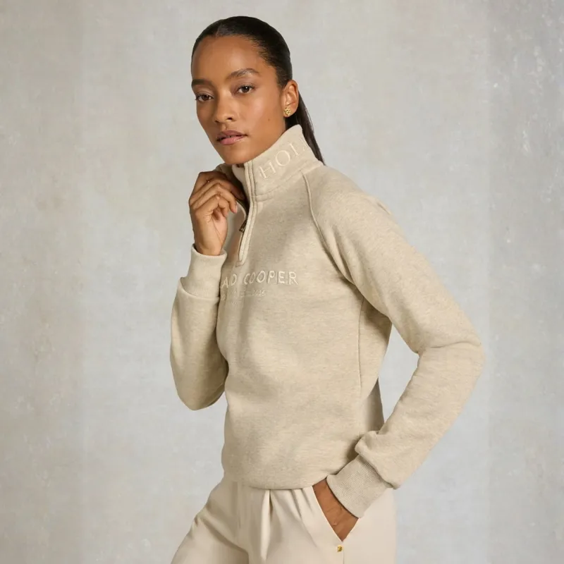Holland Cooper Sporting Goods Henley Womens Quarter Zip Pullover - Oatmeal Marl-4