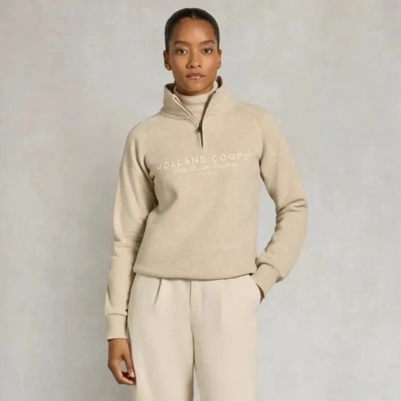Holland Cooper Sporting Goods Henley Womens Quarter Zip Pullover - Oatmeal Marl