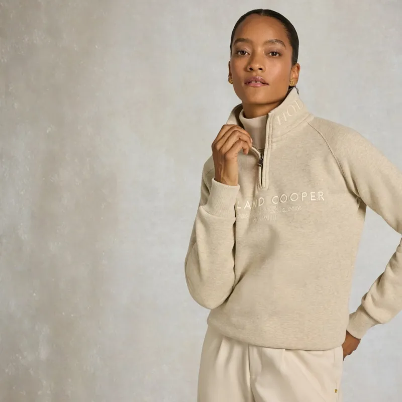 Holland Cooper Sporting Goods Henley Womens Quarter Zip Pullover - Oatmeal Marl-2