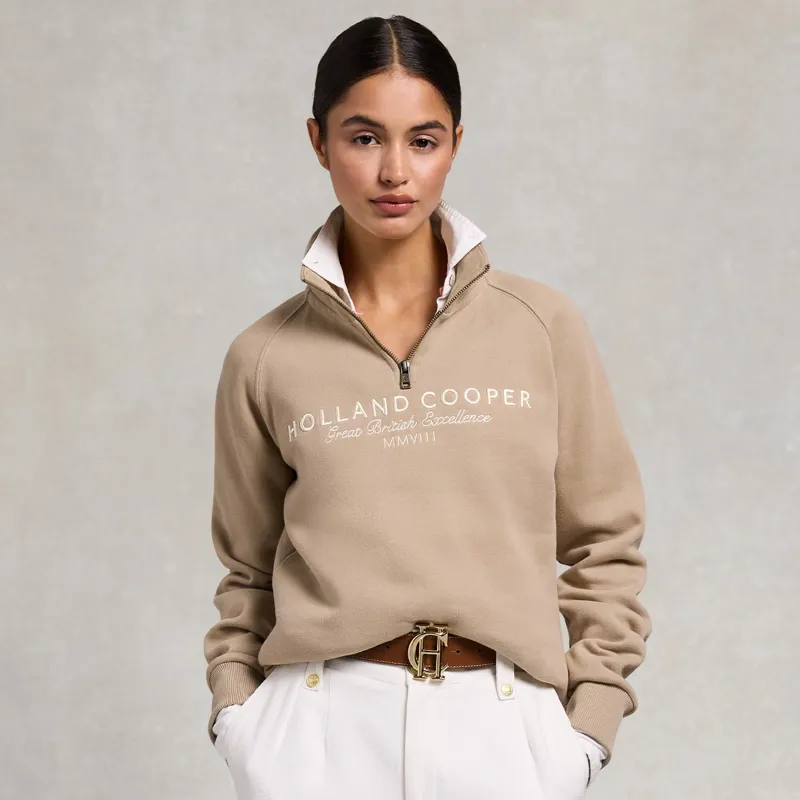 Holland Cooper Sporting Goods Henley Women's Quarter Zip - Taupe