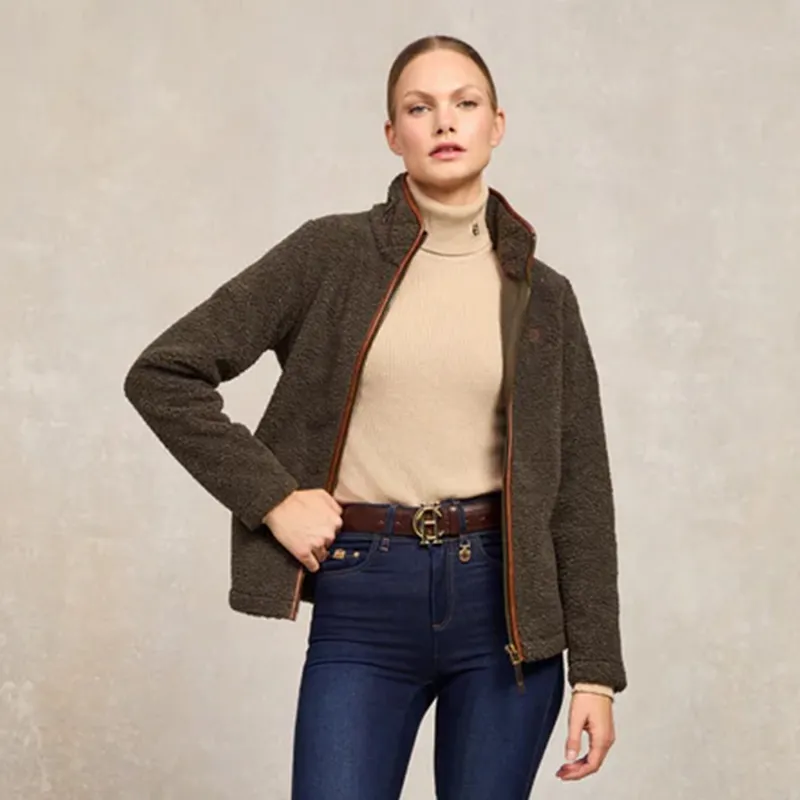 Holland Cooper Country Womens Full Zip Fleece - Khaki Borg-5