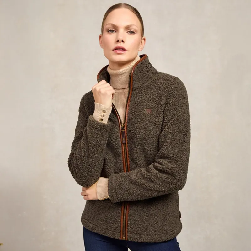 Holland Cooper Country Womens Full Zip Fleece - Khaki Borg