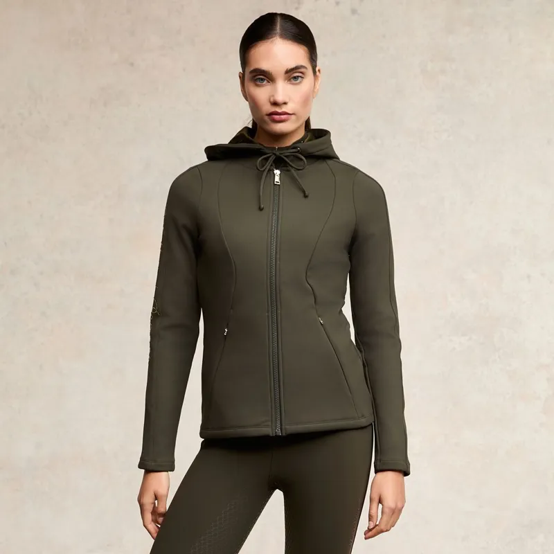 Holland Cooper Crystal Zip Ladies Hoodie - Dark Olive