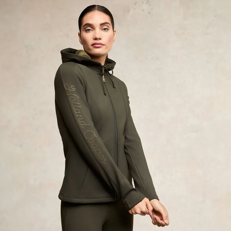 Holland Cooper Crystal Zip Ladies Hoodie - Dark Olive-3