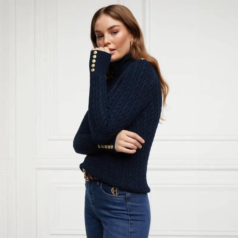 Holland Cooper Seattle Roll Neck Ladies Cable Knit Sweater - Ink Navy-1