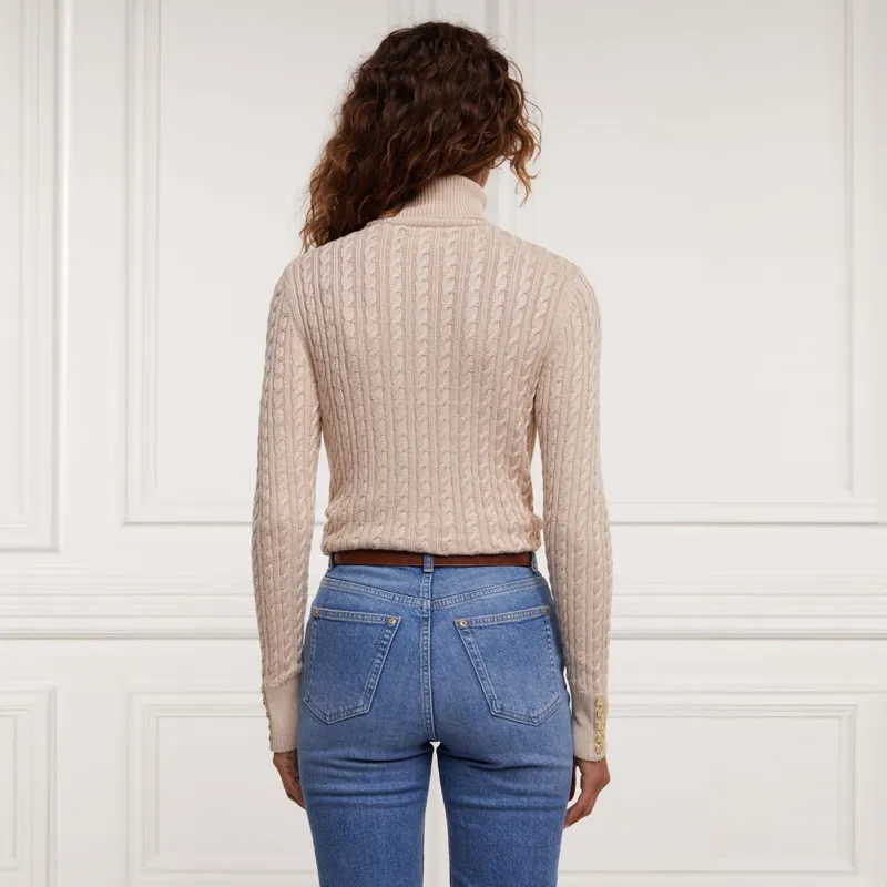 Holland Cooper Seattle Roll Neck Ladies Cable Knit Sweater - Oatmeal-3