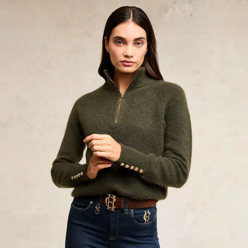 Holland Cooper Tori Half Zip Knit Ladies Sweater - Forest Green