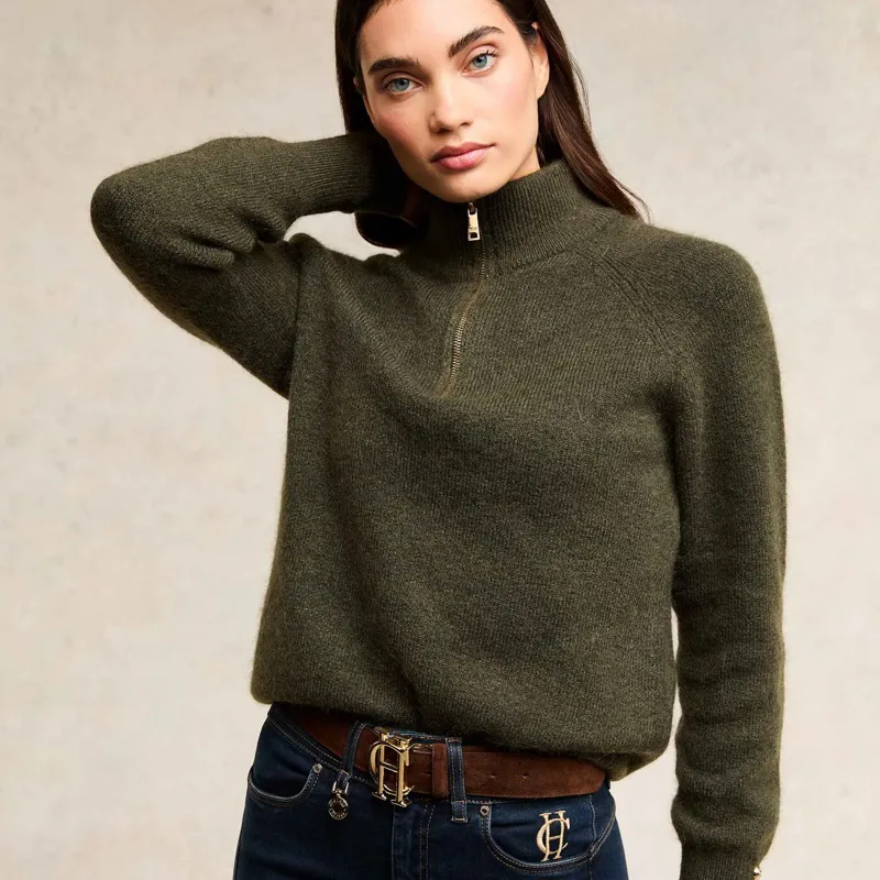 Holland Cooper Tori Half Zip Knit Ladies Sweater - Forest Green-1