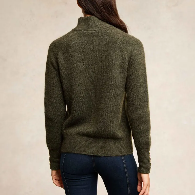 Holland Cooper Tori Half Zip Knit Ladies Sweater - Forest Green-2