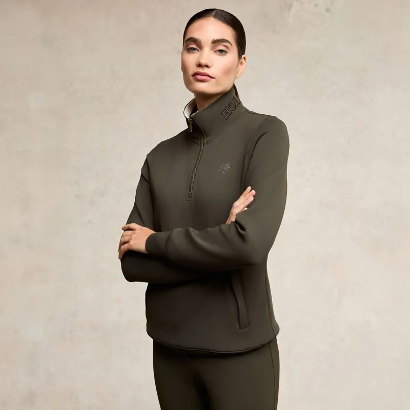 Holland Cooper Henley Training Womens Quarter Zip - Dark Olive