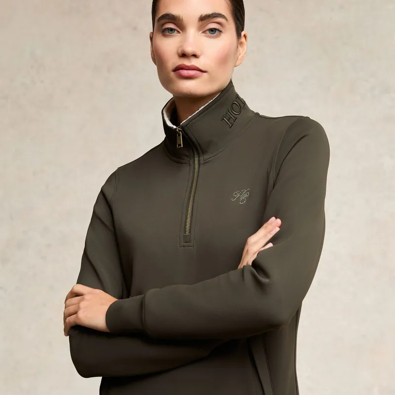 Holland Cooper Henley Training Womens Quarter Zip - Dark Olive-2