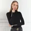 Holland Cooper Buttoned Knit Womens Turtleneck Top - Black