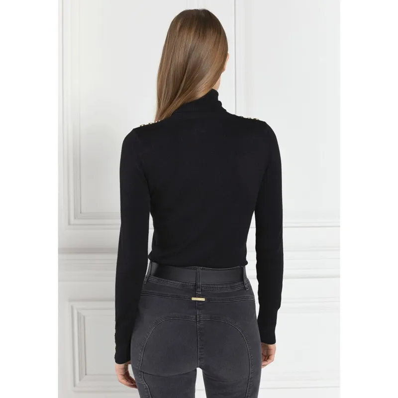 Holland Cooper Buttoned Knit Womens Turtleneck Top - Black-1