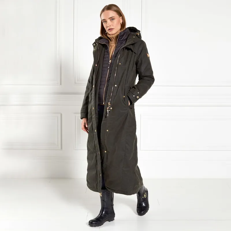 Holland Cooper Wax Longline Field Womens Jacket - Dark Olive