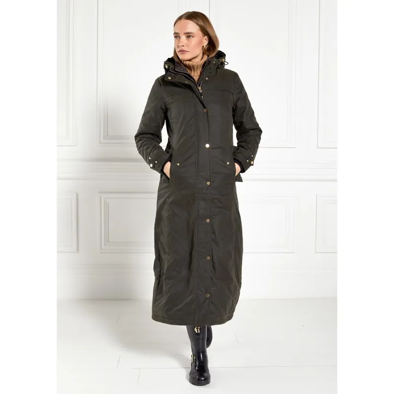 Holland Cooper Wax Longline Field Womens Jacket - Dark Olive-1