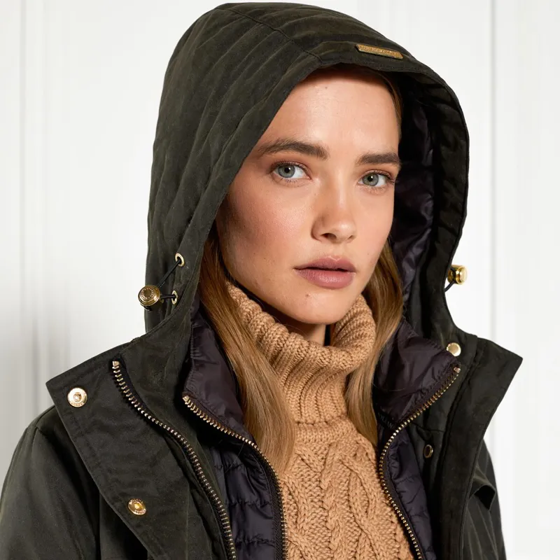 Holland Cooper Wax Longline Field Womens Jacket - Dark Olive-2