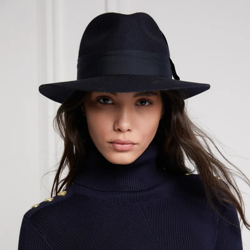 Holland Cooper Trilby Spot Feather Hat - Ink Navy-1