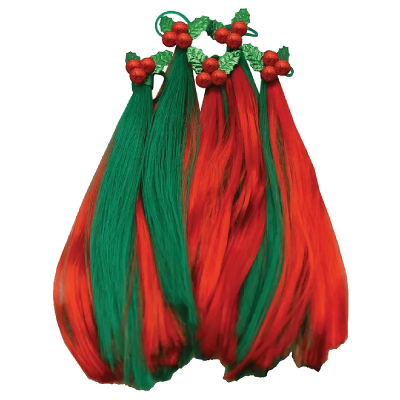 Equetech One Size 5 Pack Christmas Holly Festive Horse Mane Tassels in Green