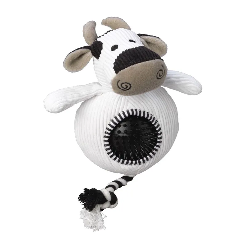 House of Paws Cord Dog Toy with Spiky Ball - Cow-1