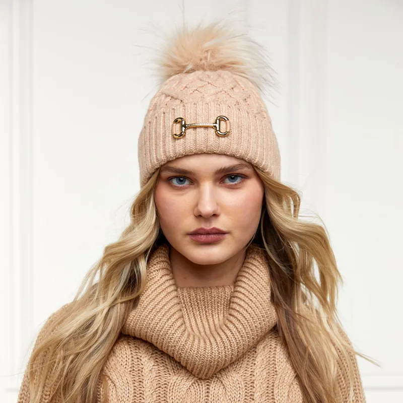 Holland Cooper Horse Bit Pom-Pom Hat - Camel