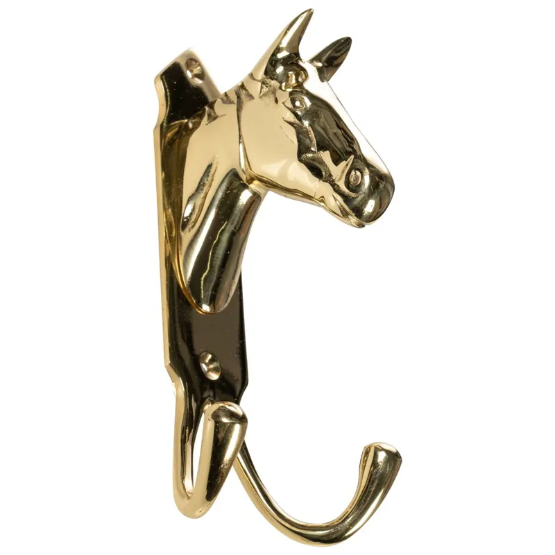 HKM Horsehead Double Coat Hook - Brass-1