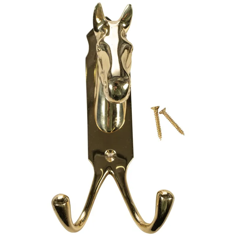 HKM Horsehead Double Coat Hook - Brass