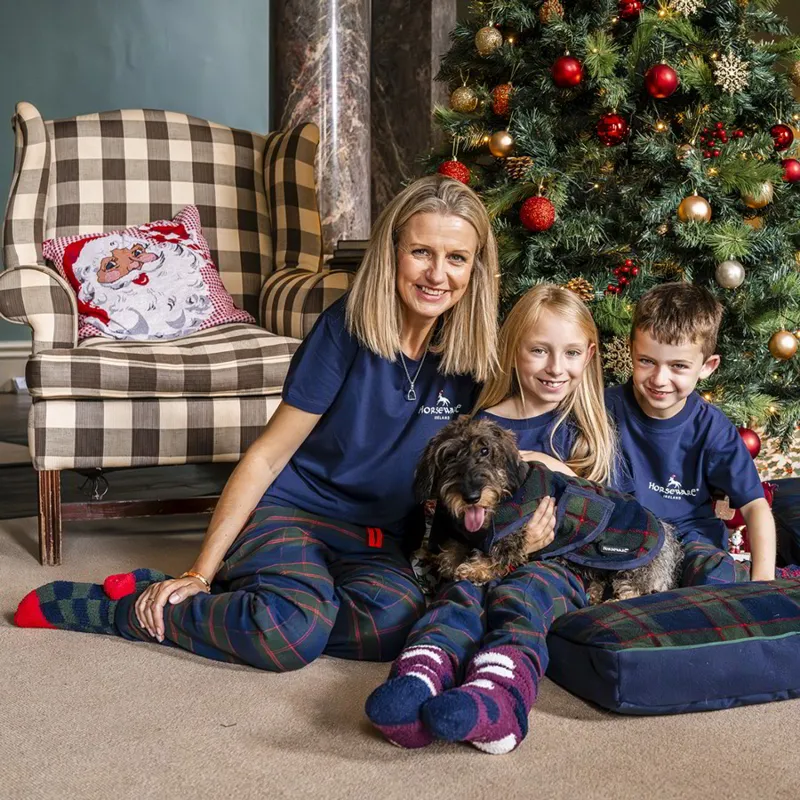 Horseware Holiday Dog Fleece Coat - Navy Check/Green/Red-2