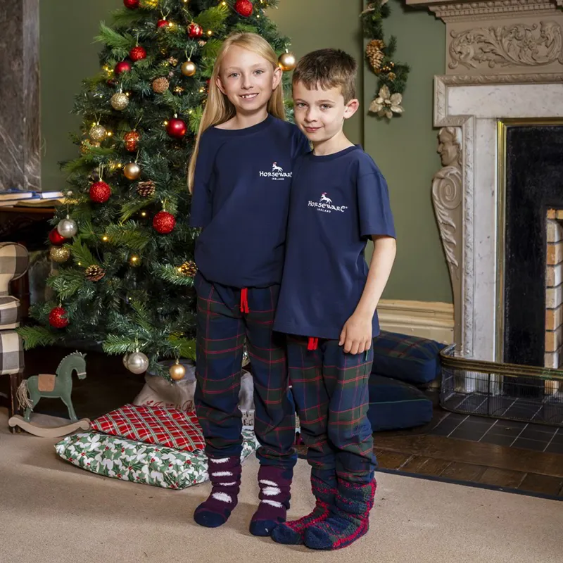 Horseware Holiday Junior Pajama Set - Navy Check/Green/Red