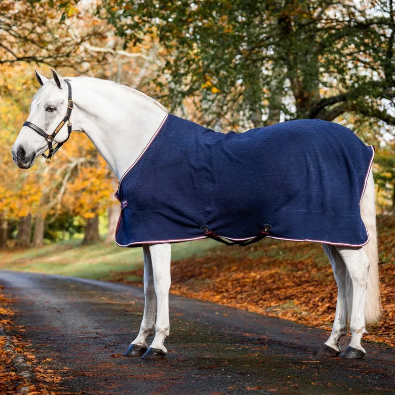 Horseware Embossed Jersey Cooler - Navy HW Print/Burgundy/White
