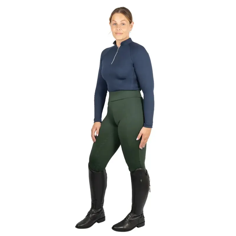 Hy Equestrian Melton Full Grip Women's Riding Tights - Forest Green-1
