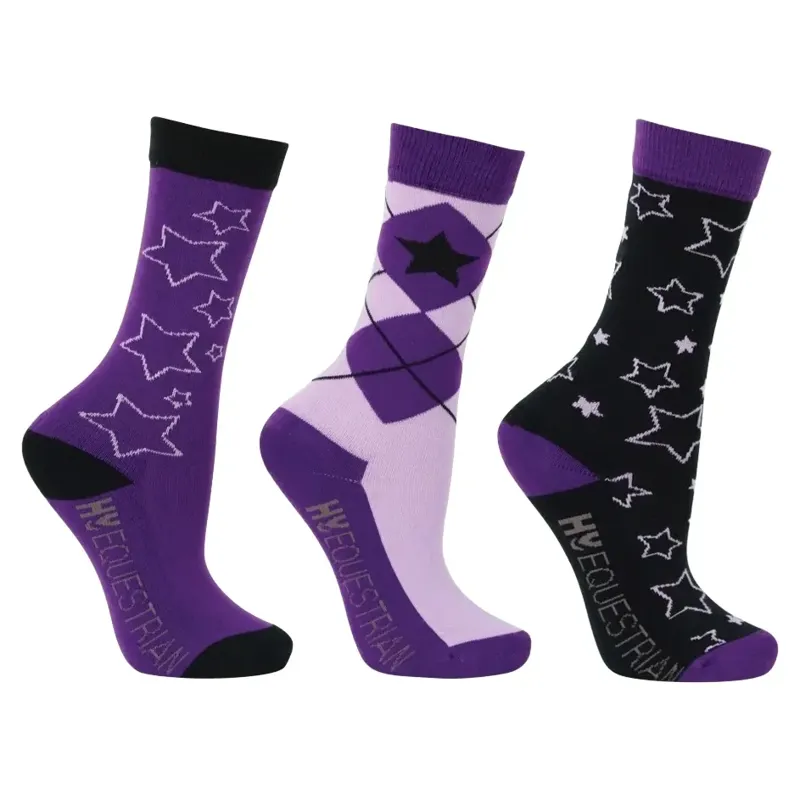 Hy Equestrian Stella Junior Socks 3 Pack - Purple