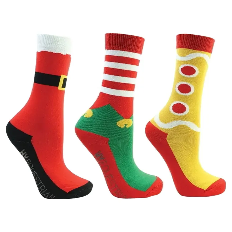 Hy Equestrian Festive Feet Junior Riding Socks - Red/White/Gold