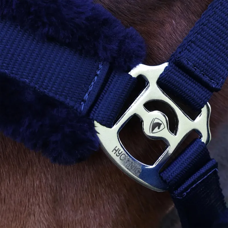 Hy HyCONIC Faux Fur Padded Halter and Lead Rope - Navy-3