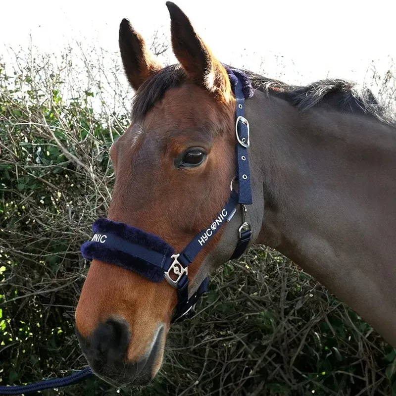 Hy HyCONIC Faux Fur Padded Halter and Lead Rope - Navy