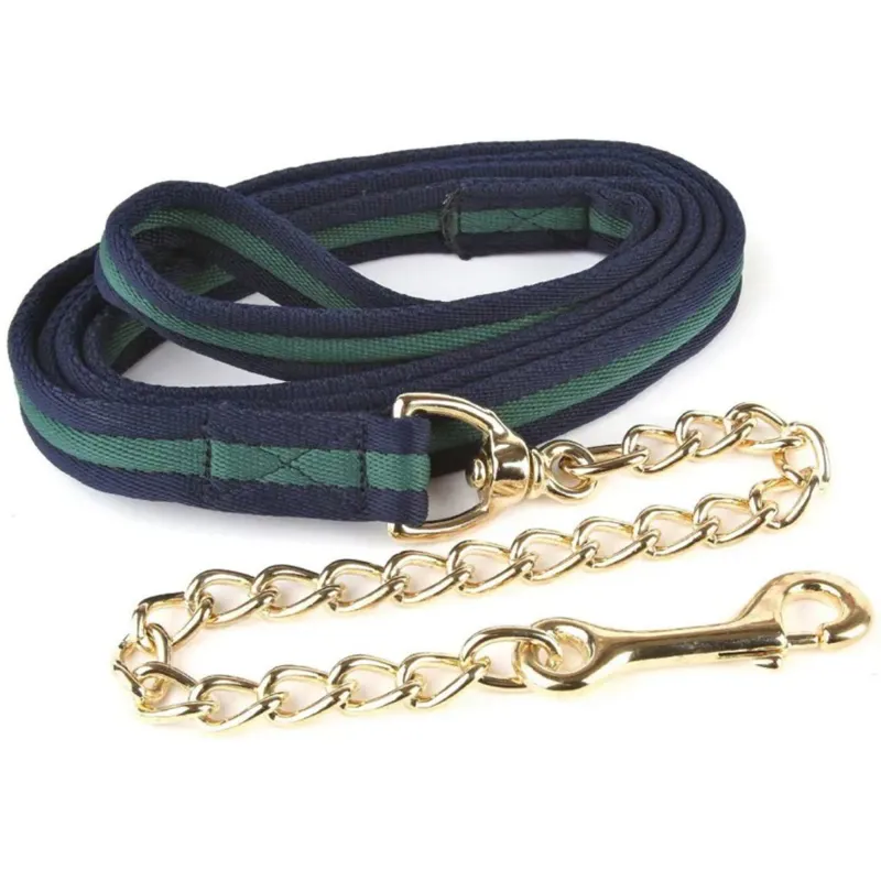 Hy Soft Webbing Lead Rope With Chain - Navy/Green