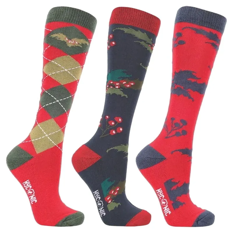 Hy Equestrian HYCONIC Christmas Riding Socks 3-Pack - Holly