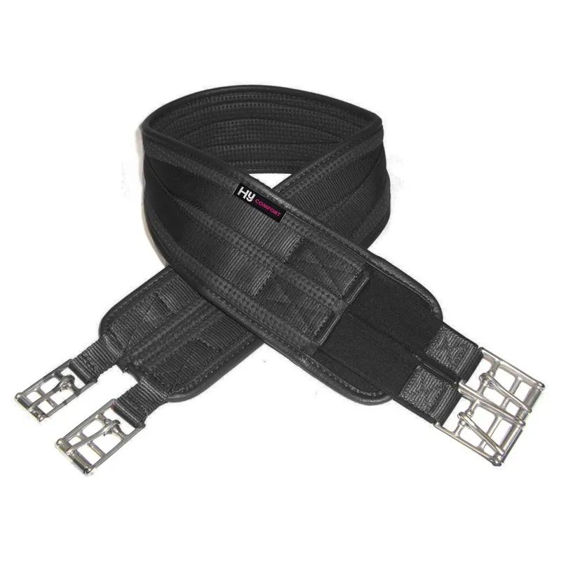 Hy Equestrian Waffle Girth with One Elastic End - Black-1