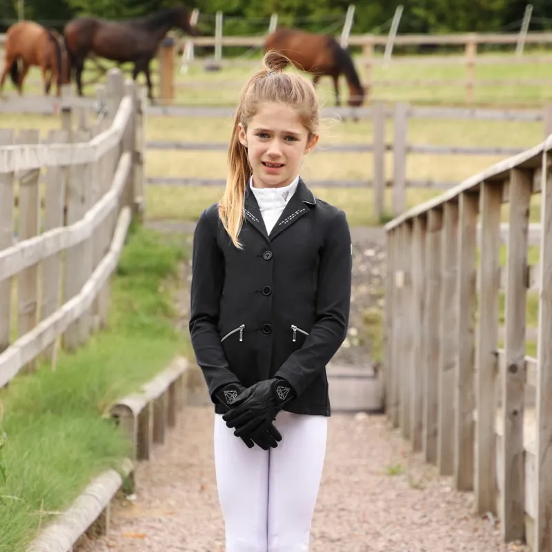 Hy Equestrian Cadiz Mizs Junior Show Coat - Black/Silver - 7-8yrs-1