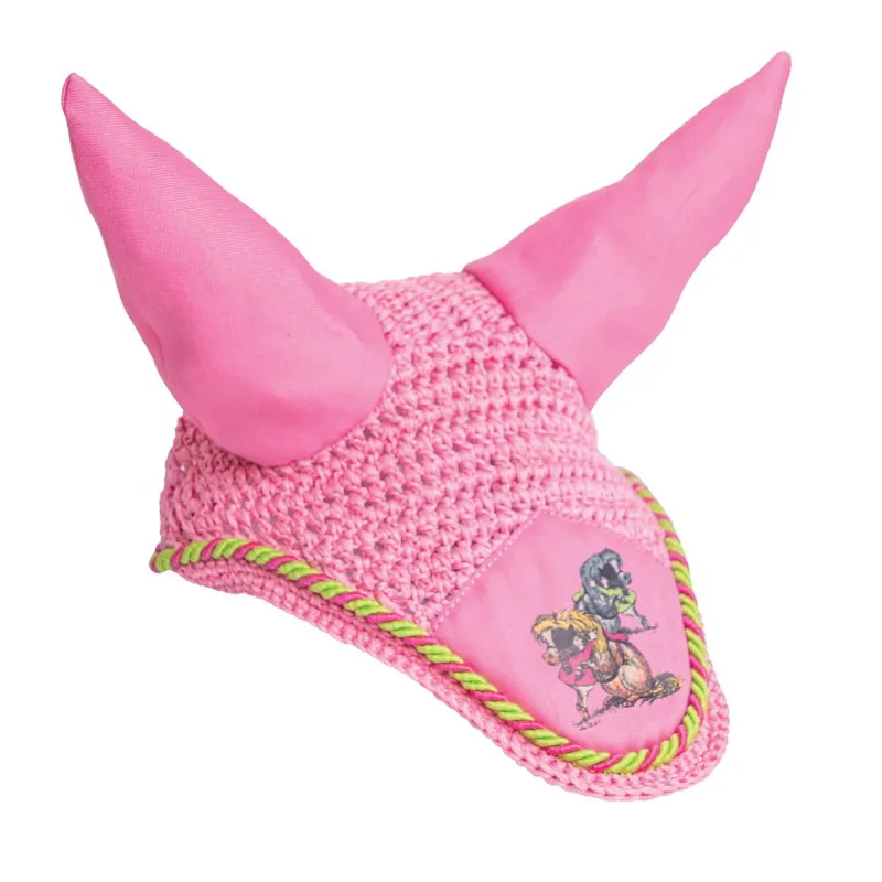 Hy Equestrian Thelwell Collection Fly Bonnet - Thelwell Hugs/Pink/Lime