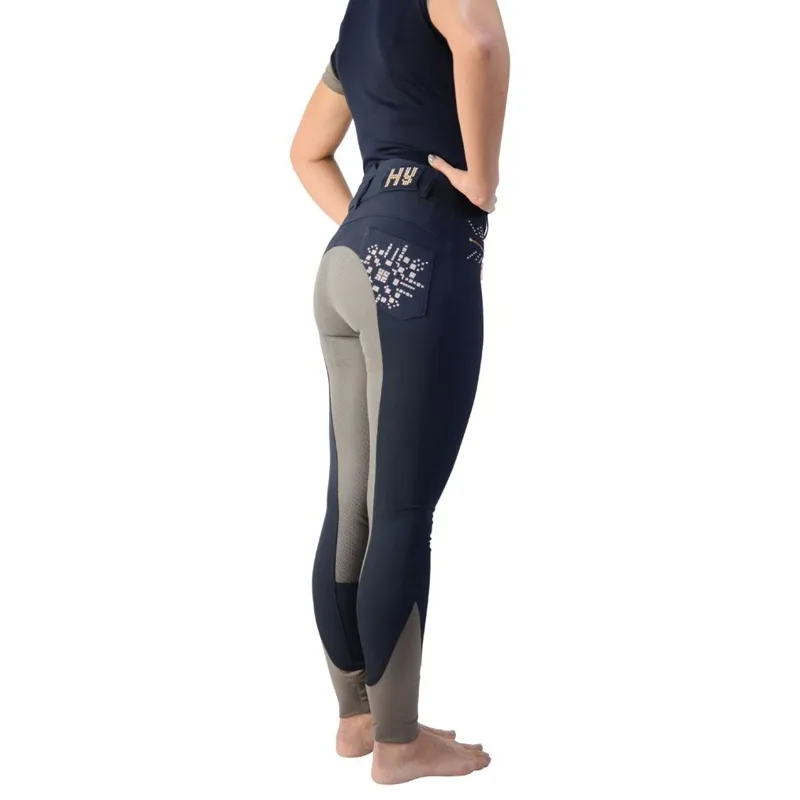 HyFASHION Kensington Full Grip Ladies Breeches - Navy/Taupe/Rose Gold-1