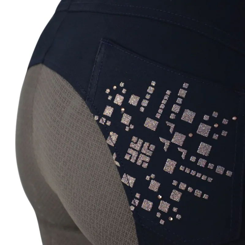 HyFASHION Kensington Full Grip Ladies Breeches - Navy/Taupe/Rose Gold-2