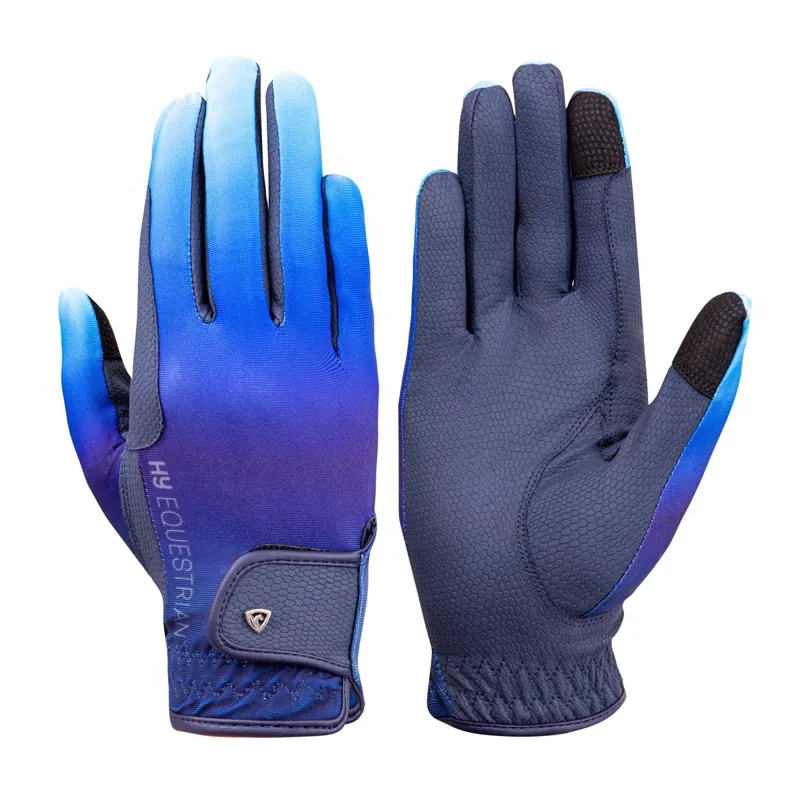 HY Equestrian Ombre Junior Riding Gloves - Navy/Ocean
