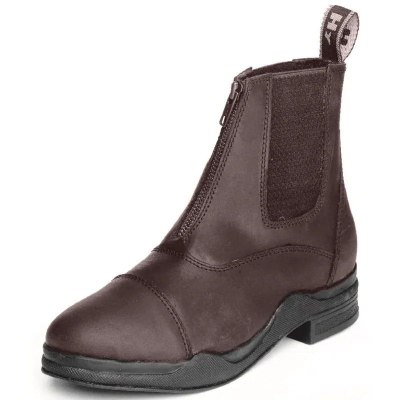 Hy Equestrian Waxed Leather Zip Adult Jodhpur Boots - Brown