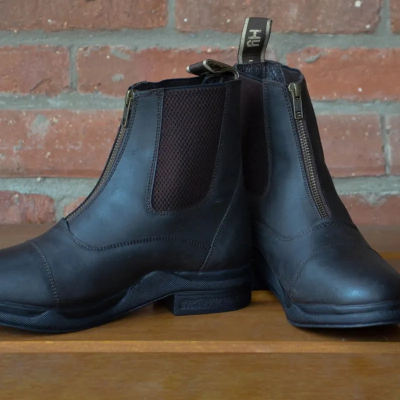 Hy Equestrian Waxed Leather Zip Adult Jodhpur Boots - Brown-1
