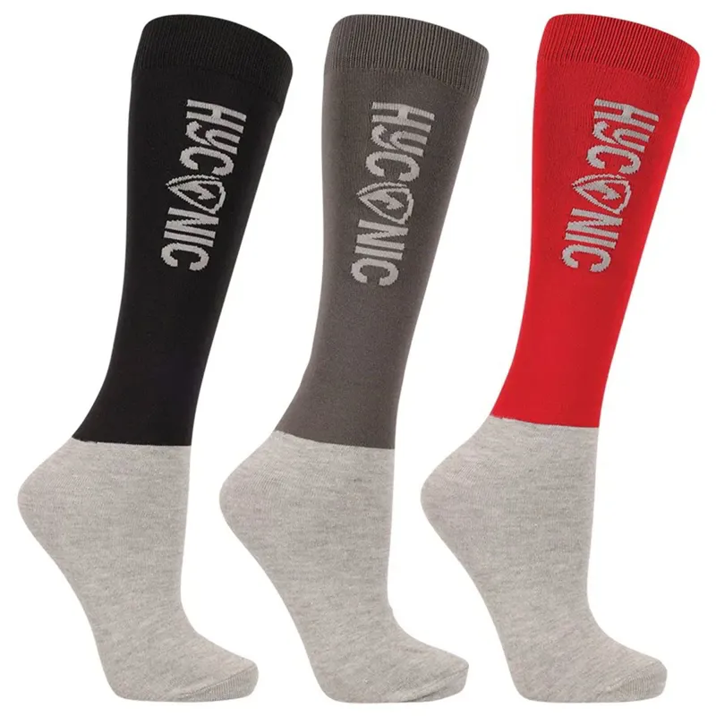 HyCONIC 3 Pack Tall Adult Riding Socks - Red/Black