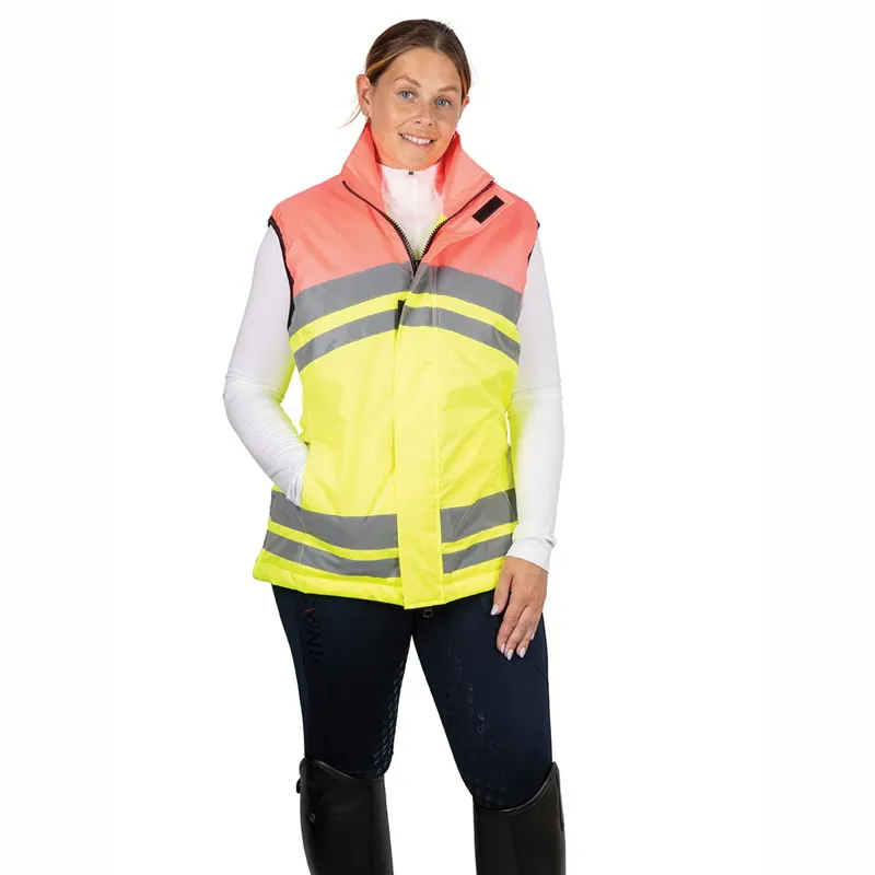 Hy Equestrian Reflector Two Tone Adults Waterproof Vest - Yellow/Pink