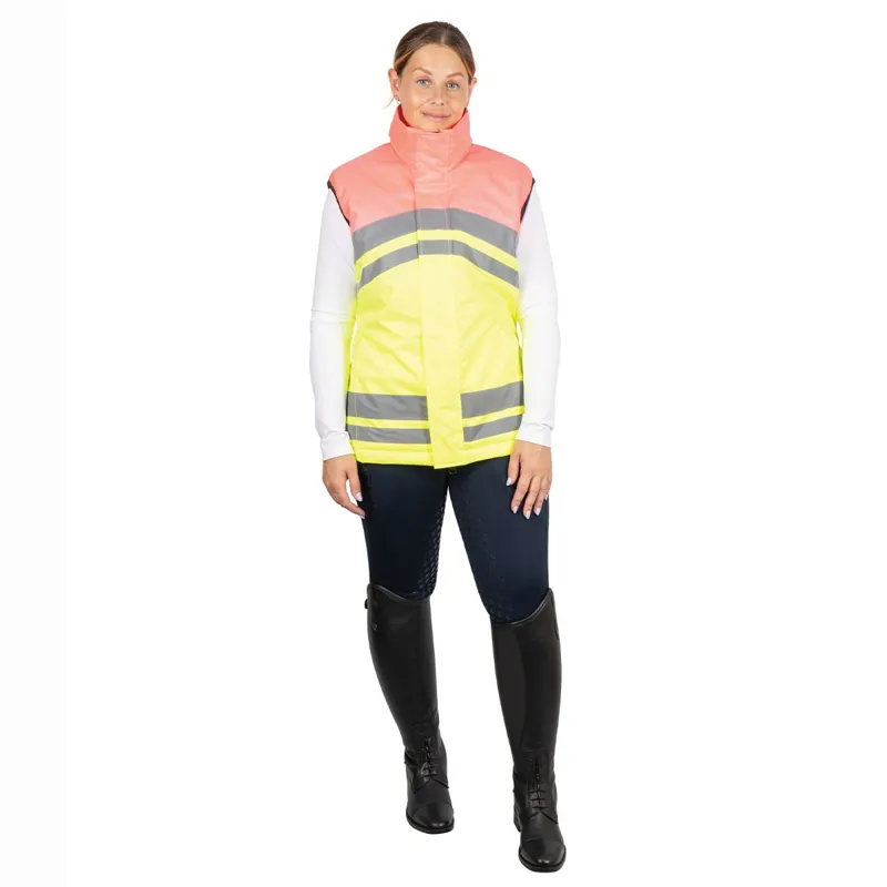Hy Equestrian Reflector Two Tone Adults Waterproof Vest - Yellow/Pink-2