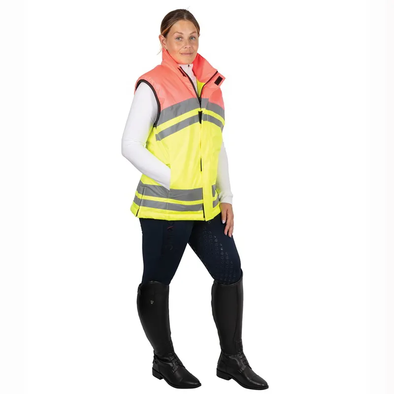 Hy Equestrian Reflector Two Tone Adults Waterproof Vest - Yellow/Pink-4